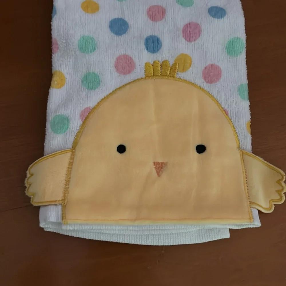 Cute Polka Dot Kitchen Towel with Yellow Chick Design